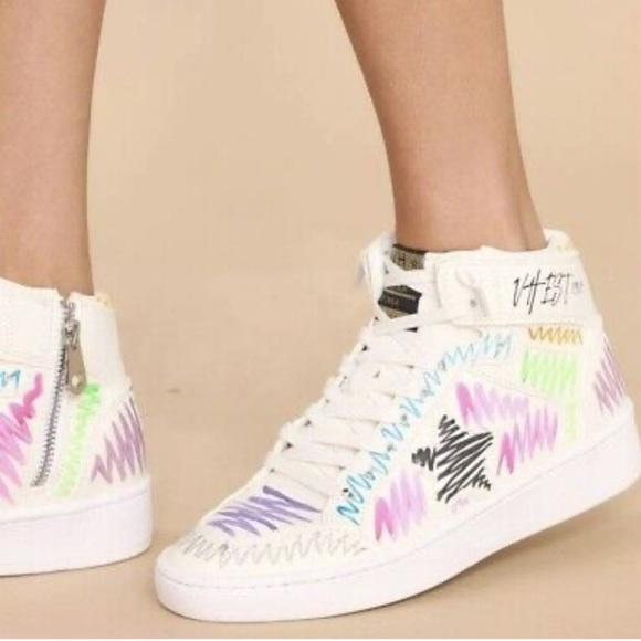 New Vintage Havana Artsy‎ Multi Swirl High-Top Leather Sneakers size 10 NEW